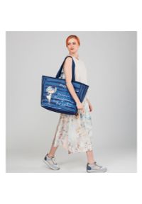Granatowa Torba Na Plaże Damska Anekke Premium. Kolor: niebieski. Wzór: napisy. Styl: casual. Rodzaj torebki: na ramię #8