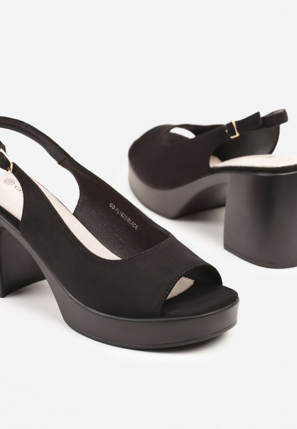 Born2be - Czarne Sandały na Obcasie i Platformie ze Skórzaną Wkładką Vevona. Okazja: na co dzień. Zapięcie: sprzączka. Kolor: czarny. Materiał: skóra. Sezon: lato. Obcas: na obcasie. Styl: klasyczny, casual. Wysokość obcasa: średni
