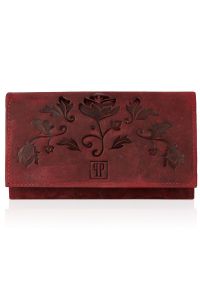 Portfel damski skórzany PAOLO PERUZZI czerwony T-44-RD. Kolor: czerwony. Materiał: skóra. Wzór: kwiaty #1