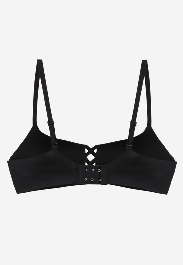 Born2be - Czarny Gładki Biustonosz z Ozdobną Imitacją Sznurowania Azivene. Kolor: czarny. Wzór: gładki