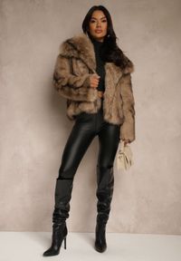 Renee - Brązowa Futrzana Kurtka z Efektowym Kołnierzem Tulesea. Okazja: na co dzień. Kolor: brązowy. Materiał: futro. Styl: casual, elegancki #5