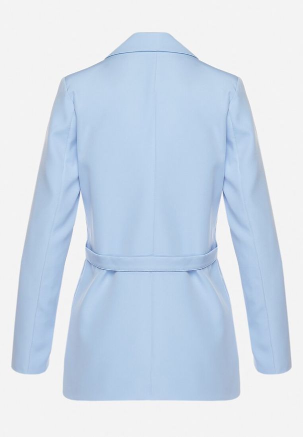 Born2be - Niebieska Marynarka Jednorzędowa z Ozdobnym Paskiem i Klapami Orianella. Okazja: na spotkanie biznesowe, do pracy. Kolor: niebieski. Materiał: jeans. Styl: elegancki, biznesowy