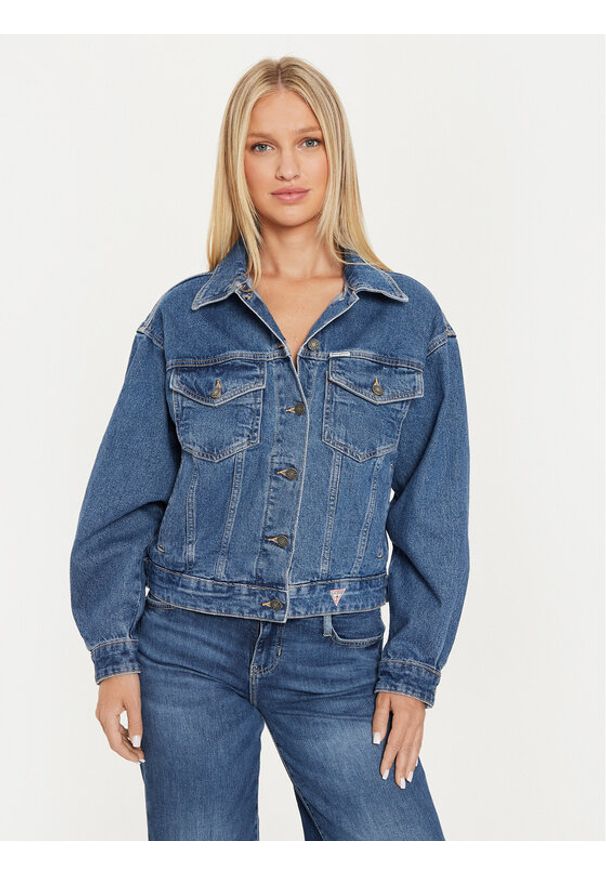 Guess Jeans Kurtka jeansowa W4YN56 D5CC3 Granatowy Oversize. Kolor: niebieski. Materiał: bawełna, jeans