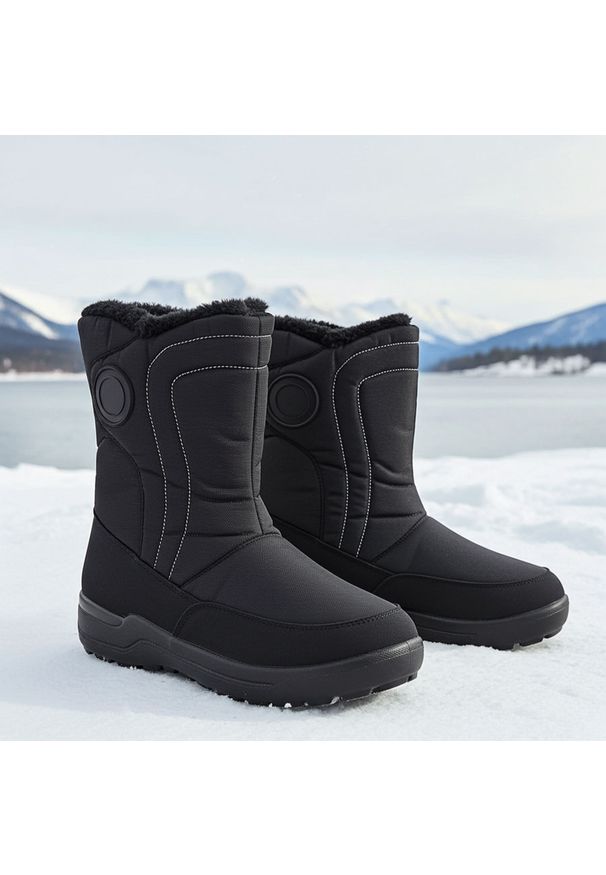POTOCKI - Śniegowce damskie płaskie ocieplane czarne Potocki SU33310. Kolor: czarny. Materiał: tkanina