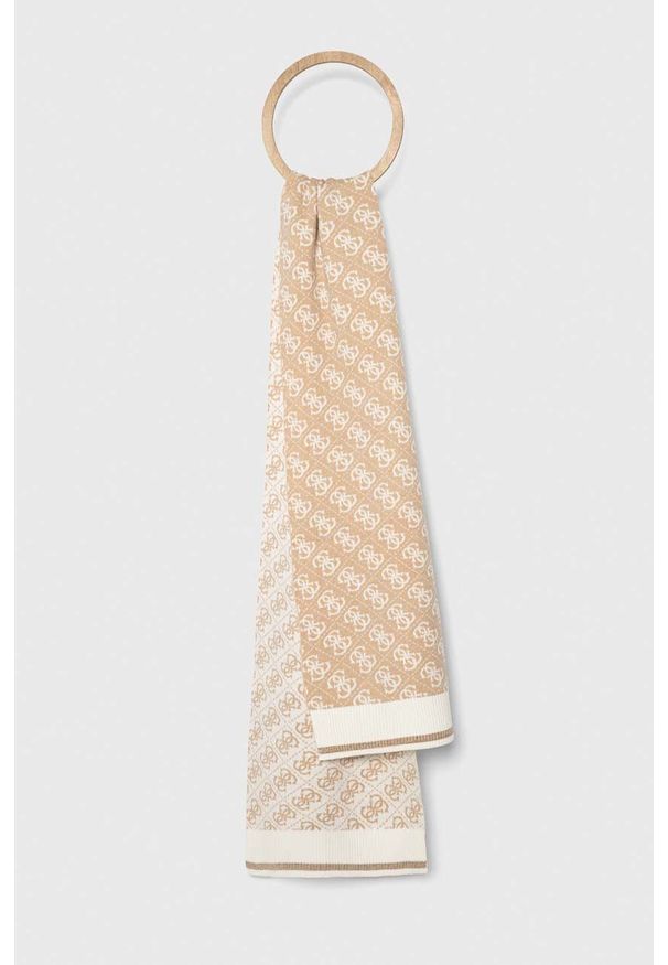 Guess szalik damski kolor beżowy wzorzysty. Kolor: beżowy