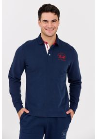 La Martina - LA MARTINA Granatowy męski longsleeve polo HEAVY JERSEY, Rozmiar L. Okazja: na co dzień. Typ kołnierza: polo. Kolor: niebieski. Materiał: jersey. Długość rękawa: długi rękaw. Styl: casual, klasyczny #1