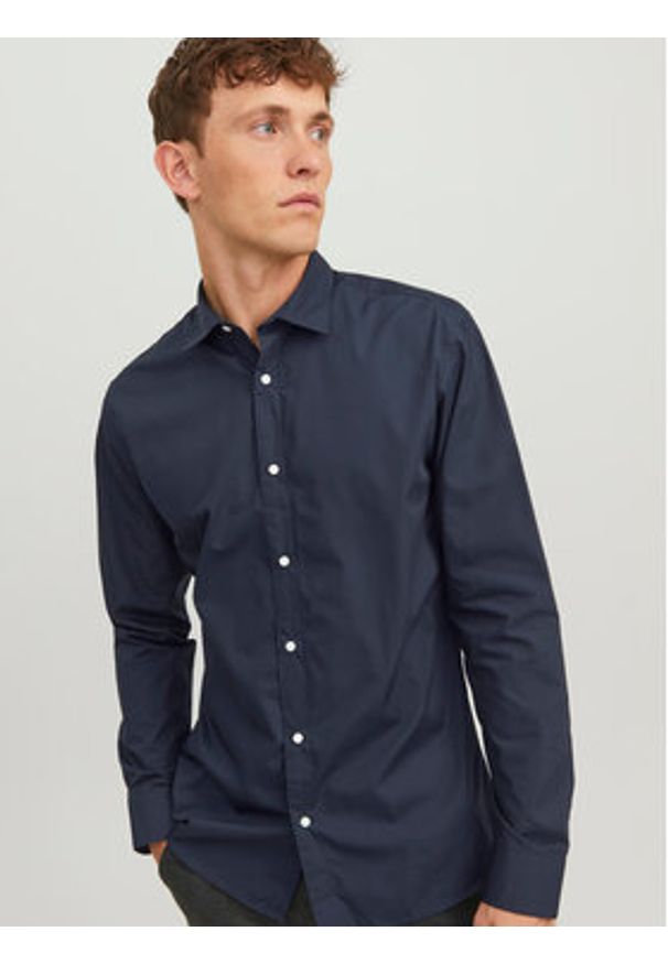 Jack & Jones - Jack&Jones Koszula 12187222 Granatowy Slim Fit. Kolor: niebieski. Materiał: bawełna, syntetyk