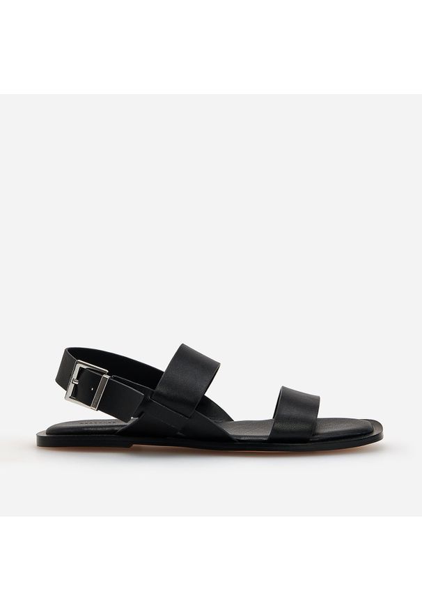 Reserved - Skórzane sandały - Czarny. Kolor: czarny. Materiał: skóra