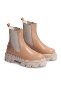 Kazar - Brązowe trzewiki damskie. Kolor: brązowy. Materiał: skóra. Szerokość cholewki: normalna. Wzór: moro. Styl: militarny #4