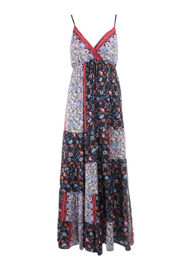 Born2be - Granatowa Sukienka Olynome. Kolor: niebieski. Materiał: wiskoza. Długość rękawa: na ramiączkach. Sezon: lato. Typ sukienki: kopertowe. Styl: boho. Długość: maxi