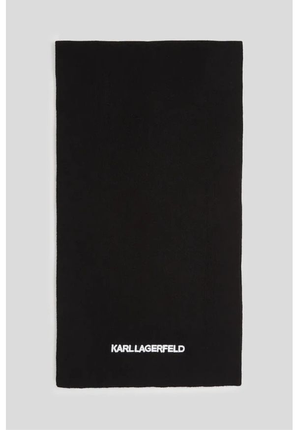 Karl Lagerfeld - KARL LAGERFELD Czarny damski szalik z haftowanym logo. Kolor: czarny. Materiał: wełna, materiał. Wzór: haft. Sezon: zima. Styl: klasyczny