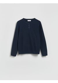 Reserved - Strukturalny sweter z bawełny - granatowy. Kolor: niebieski. Materiał: bawełna