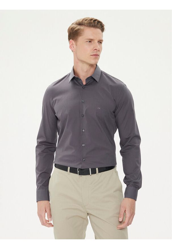 Calvin Klein Koszula K10K108229 Szary Slim Fit. Kolor: szary. Materiał: bawełna