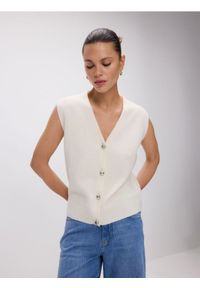 Reserved - Wełniana kamizelka - kremowy. Kolor: kremowy. Materiał: wełna #1