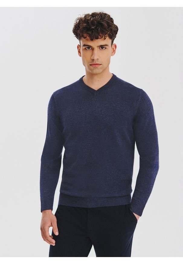 Pako Lorente - PAKO LORENTE - Granatowy sweter męski v-neck. Kolor: niebieski, czarny. Materiał: bawełna. Sezon: jesień