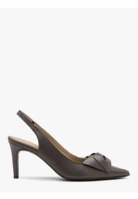 Ryłko - Szare czółenka slingback z kokardą OFELIA. Zapięcie: bez zapięcia. Kolor: szary. Materiał: skóra. Obcas: na obcasie. Styl: wizytowy, klasyczny, street, elegancki. Wysokość obcasa: średni