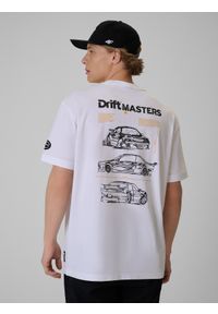 4f - 4F T-shirt loose z nadrukiem uniseks 4F x Drift Masters - biały XL. Okazja: na co dzień. Kolor: biały. Materiał: bawełna, dzianina. Wzór: nadruk. Styl: street, casual, sportowy #1