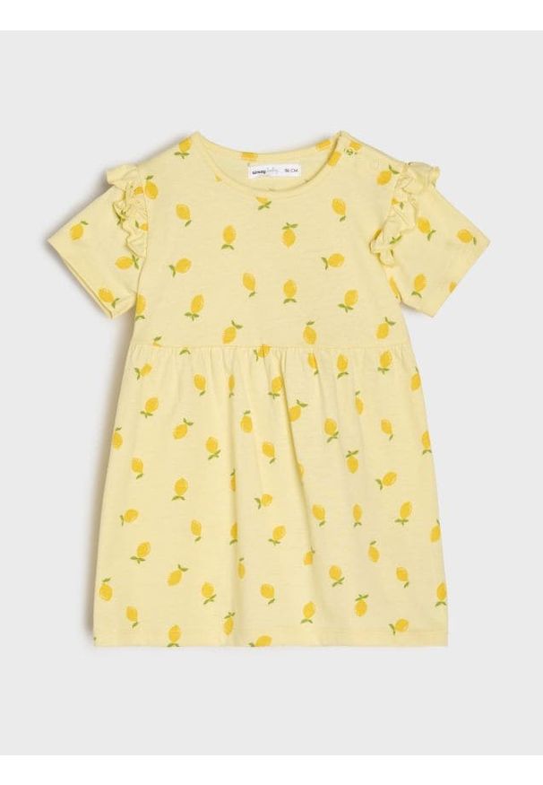 Sinsay - Bawełniana sukienka dresowa ze wzorem - żółty. Kolor: żółty. Materiał: bawełna, dresówka