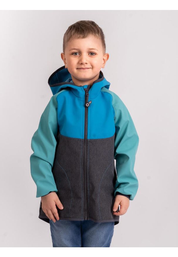 UNUO - Kurtka softshellowa dziecięca z polarem Basic, Multicolor Turquoise. Kolor: zielony. Materiał: polar. Sezon: jesień, wiosna