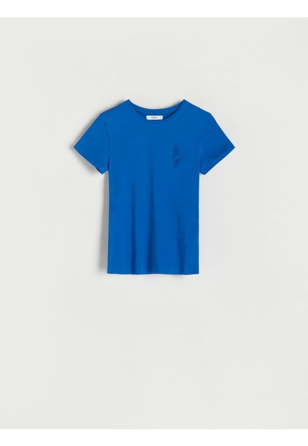 Reserved - T-shirt slim fit z tłoczeniem - jasnoniebieski. Kolor: niebieski. Materiał: bawełna