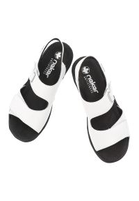 Sandały damskie Rieker, cholewka ze skóry naturalnej z materiałowym wnętrzem zapinane na rzep, białe, V1382-80. Zapięcie: rzepy. Kolor: biały. Materiał: skóra, materiał #5