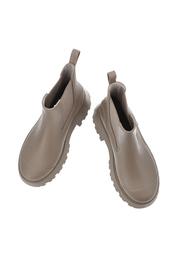 Hot Potatoes by Gioseppo - Kalosze damskie Gioseppo, gumowe wodoodporne na klocku z okrągłym noskiem na deszcz, taupe, Belding-77031. Nosek buta: okrągły. Kolor: beżowy. Materiał: guma. Styl: elegancki