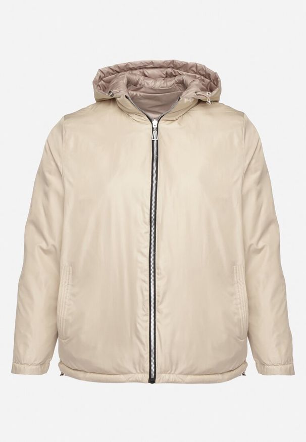 Born2be - Ciemnobeżowa Kurtka Dwustronna z Odpinanym Kapturem Frolbia. Okazja: na co dzień. Kolor: beżowy. Materiał: jeans. Wzór: gładki. Styl: elegancki, casual, klasyczny