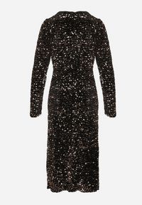 Born2be - Złoto-Czarna Kopertowa Marszczona Sukienka Cekinowa Bonilda. Kolor: złoty. Wzór: aplikacja. Typ sukienki: kopertowe. Styl: elegancki #4