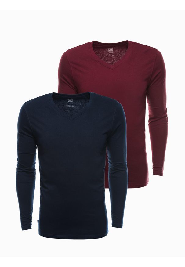 Ombre Clothing - Zestaw longsleeve męski V-NECK - mix 2-pak V7 Z41 - XXL. Okazja: na co dzień. Kolor: czerwony. Materiał: bawełna, materiał, skóra, tkanina. Długość rękawa: długi rękaw. Długość: długie. Wzór: gładki, jednolity. Styl: wizytowy, klasyczny, casual