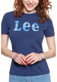 Lee - LEE T SHIRT DAMSKI SLIM LOGO TEE BLUEPRINT L43KEHLH. Wzór: nadruk