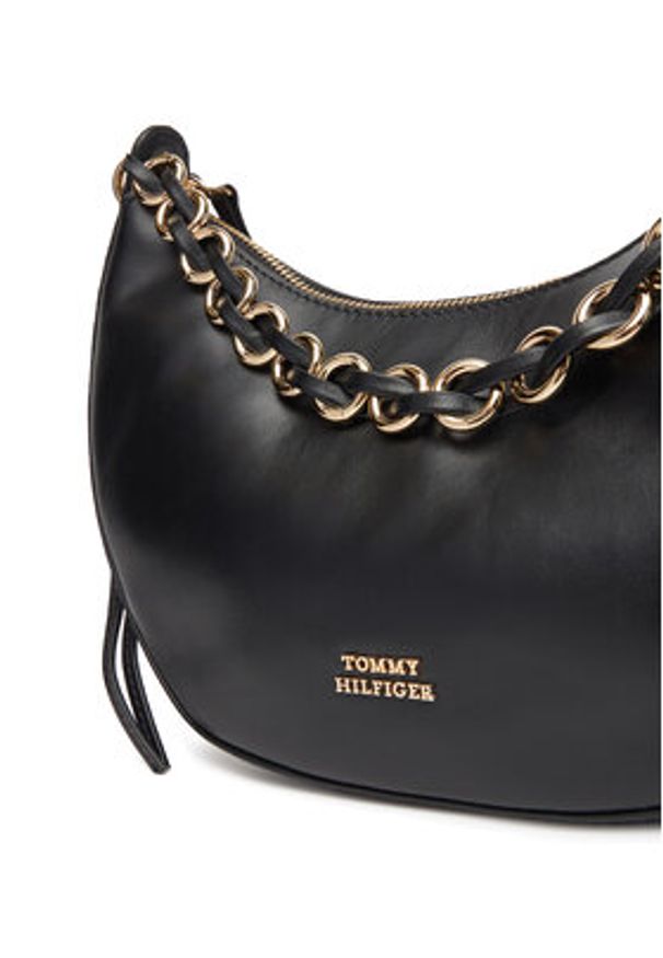 TOMMY HILFIGER - Tommy Hilfiger Torebka Moon Leather Crossover AW0AW17467 Czarny. Kolor: czarny. Materiał: skórzane