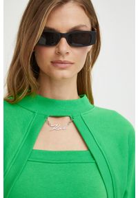 Karl Lagerfeld bluza damska kolor zielony gładka. Kolor: zielony. Materiał: bawełna, poliester. Długość rękawa: raglanowy rękaw. Wzór: gładki. Styl: klasyczny #4