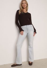 Born2be - Niebieskie Jeansy Typu Dzwony z Bawełną i Wysokim Stanem Nesanthe. Okazja: na co dzień. Stan: podwyższony. Kolor: niebieski. Styl: casual, elegancki, klasyczny #6