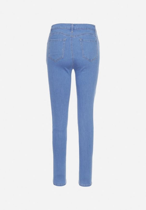 Born2be - Niebieskie Dopasowane Jeansy Push-Up z Przetarciami i Regularnym Stanem Delosia. Okazja: na spotkanie biznesowe, do pracy. Kolor: niebieski. Styl: elegancki, biznesowy, klasyczny