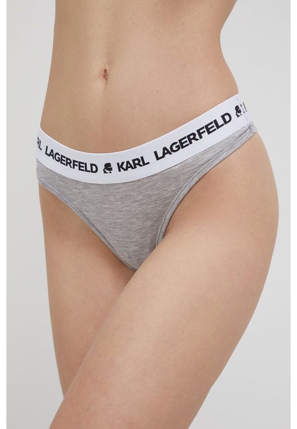 Karl Lagerfeld stringi (2-pack) kolor szary. Kolor: szary. Materiał: materiał