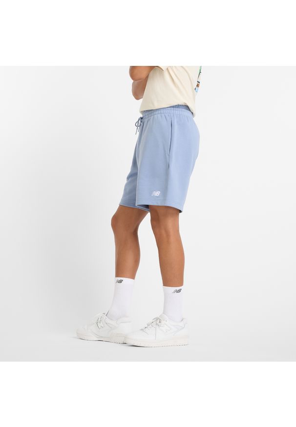 Spodenki męskie New Balance MS41520DUS – niebieskie. Kolor: niebieski. Materiał: materiał, dresówka, poliester, bawełna