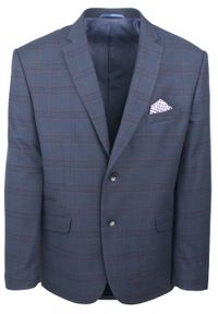 Męska Marynarka w Delikatną Kratę - Casino - Granatowa. Kolor: niebieski. Materiał: poliester, wiskoza. Styl: wizytowy, sportowy, elegancki #1