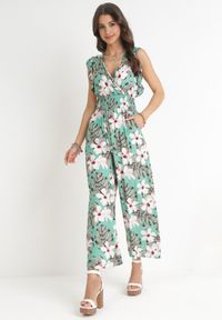 Born2be - Miętowy Bawełniany Kombinezon z Długimi Nogawkami w Kwiatowy Wzór Daina. Okazja: na spacer. Kolor: miętowy. Materiał: bawełna. Długość: długie. Wzór: kwiaty. Sezon: lato. Styl: street, elegancki #3