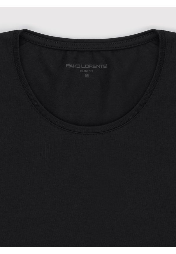 Pako Lorente - PAKO LORENTE – Czarny gładki T-shirt Basic. Kolor: niebieski, biały, czarny. Materiał: bawełna, elastan. Długość rękawa: krótki rękaw. Długość: krótkie. Wzór: gładki. Styl: klasyczny