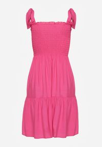 Renee - Fuksjowa Bawełniana Sukienka na Ramiączkach z Gumką w Pasie o Rozkloszowanym Kroju Holfea. Okazja: do pracy, na co dzień, na spacer. Kolor: różowy. Materiał: bawełna. Długość rękawa: na ramiączkach. Sezon: lato. Typ sukienki: proste, rozkloszowane. Styl: elegancki, klasyczny, casual #7