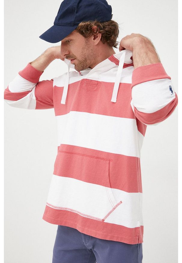 Polo Ralph Lauren bluza bawełniana męska kolor czerwony z kapturem wzorzysta. Okazja: na co dzień. Typ kołnierza: polo, kaptur. Kolor: czerwony. Materiał: bawełna. Długość: krótkie. Styl: casual