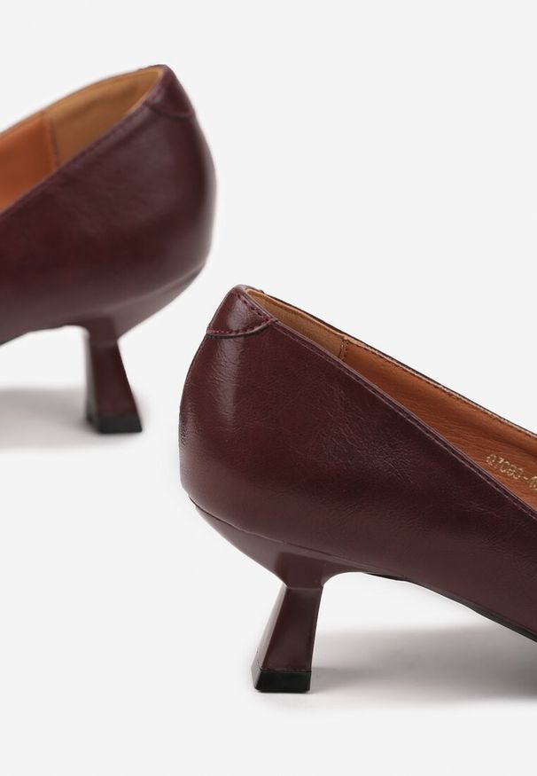 Born2be - Bordowe Czółenka Vices na Obcasie w Stylu Kaczuszki z Wkładką ze Skóry Naturalnej Lukke. Kolor: czerwony. Materiał: skóra. Obcas: na obcasie. Styl: elegancki. Wysokość obcasa: średni