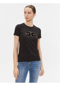 Elisabetta Franchi T-Shirt MA-002-36E2-5403 Czarny Regular Fit. Kolor: czarny. Materiał: bawełna