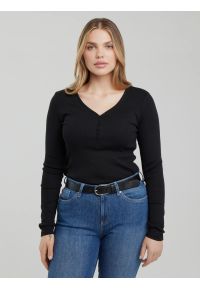 Big-Star - Bluzka damska z prążkowanej dzianiny czarna Nathalie 906. Kolor: czarny. Materiał: prążkowany, dzianina. Długość rękawa: długi rękaw. Długość: długie. Wzór: aplikacja. Styl: elegancki #4