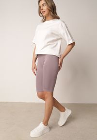 Born2be - Jasnofioletowe Szorty Kolarki z Wysokim Stanem i Modelującym Pasem Toadgrass. Stan: podwyższony. Kolor: fioletowy. Styl: elegancki #8