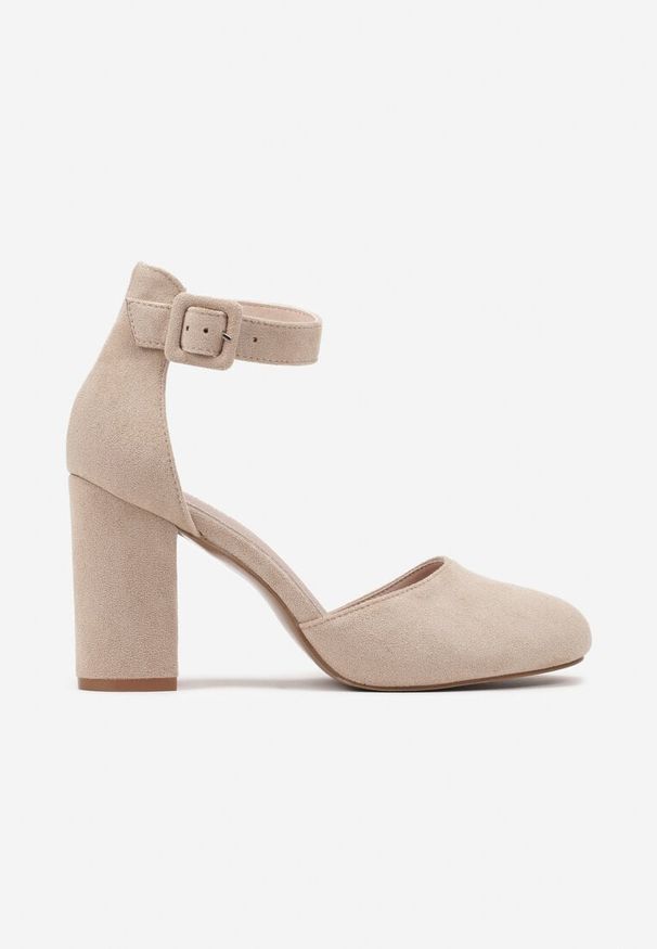 Born2be - Beżowe Eleganckie Czółenka na Słupku z Wkładką ze Skóry Naturalnej Belorine. Kolor: beżowy. Materiał: skóra. Obcas: na słupku. Styl: elegancki