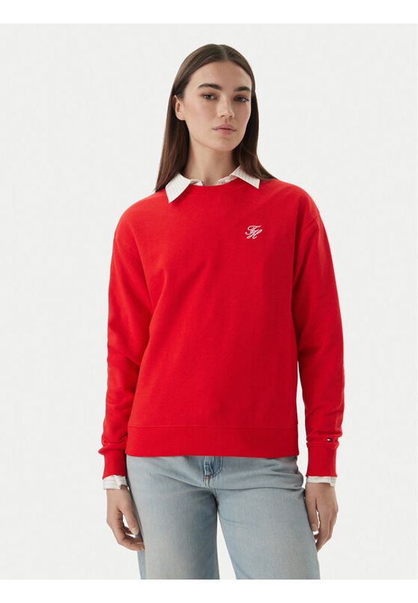 TOMMY HILFIGER - Tommy Hilfiger Bluza Logo Embroidery WW0WW48724 Czerwony Relaxed Fit. Kolor: czerwony. Materiał: bawełna
