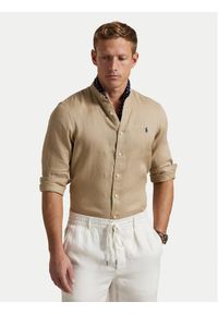 Polo Ralph Lauren Koszula 710968925004 Beżowy Slim Fit. Typ kołnierza: polo. Kolor: beżowy. Materiał: len