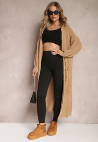 Renee - Brązowy Długi Kardigan Oversize Angellona. Kolor: beżowy. Długość: długie
