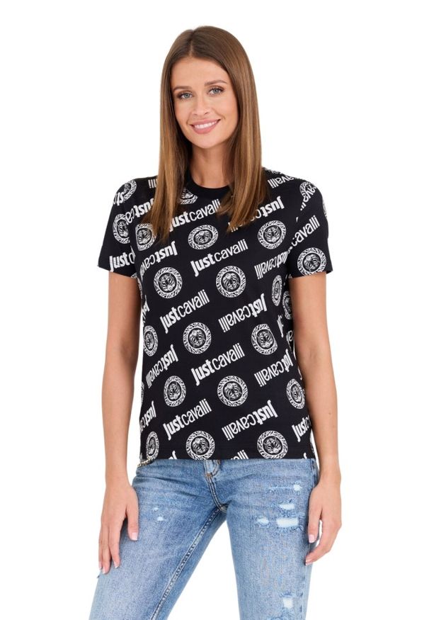 Just Cavalli - JUST CAVALLI Czarny damski t-shirt R Logo Tigre, Rozmiar XS. Kolor: czarny